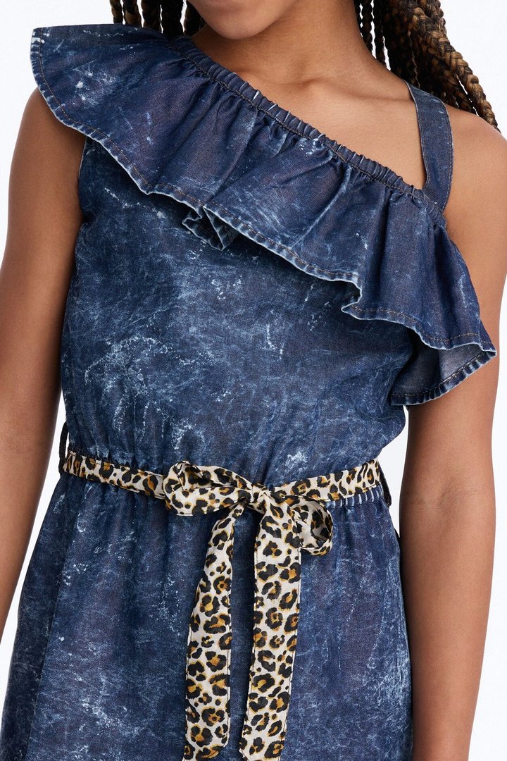 Mini Let's Celebrate One Shoulder Dress - Dark Wash