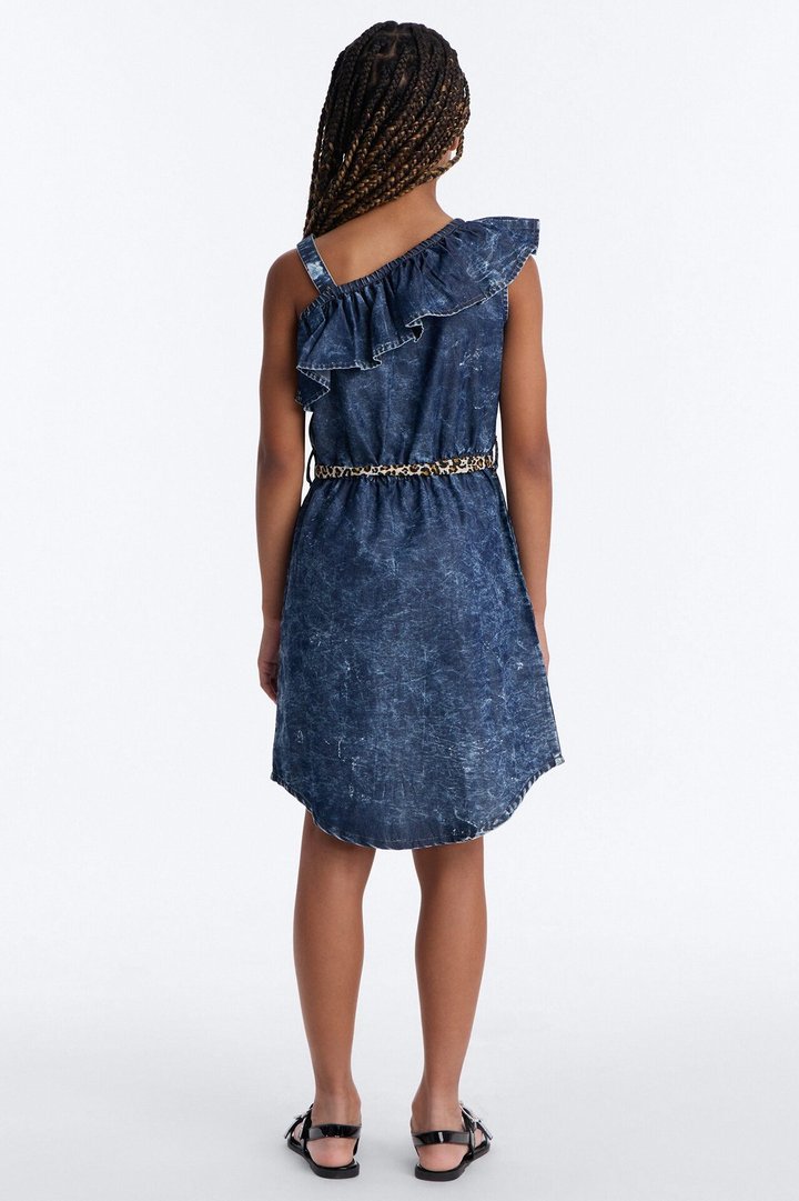 Mini Let's Celebrate One Shoulder Dress - Dark Wash