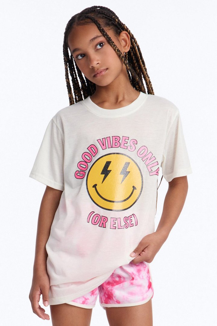 Mini Good Vibes Or Else Short Set - Cream/combo