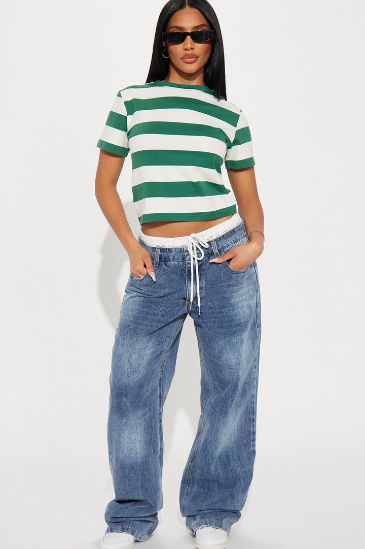 Dallas Striped Short Sleeve Baby Tee - Green/combo