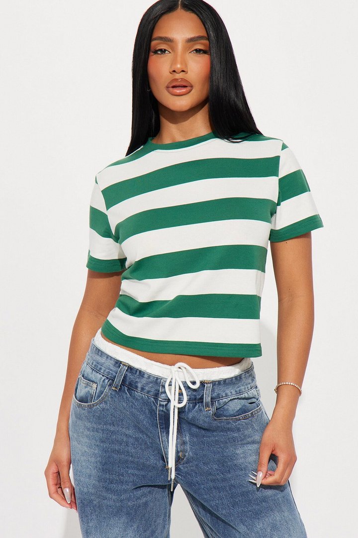 Dallas Striped Short Sleeve Baby Tee - Green/combo
