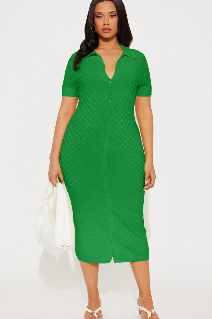 Match My Vibe Checkered Midi Dress - Kelly Green
