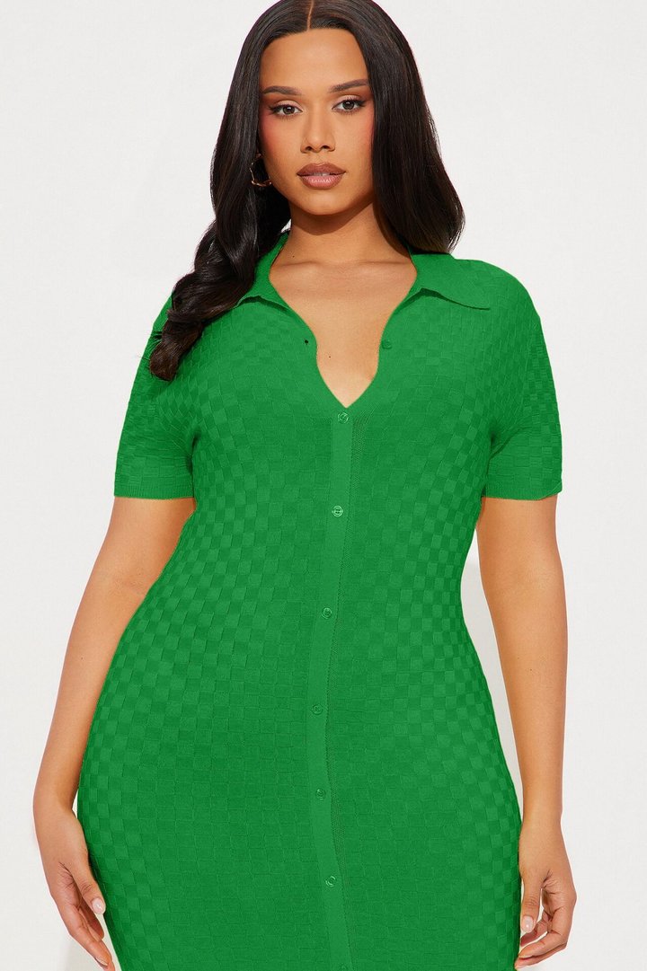 Match My Vibe Checkered Midi Dress - Kelly Green