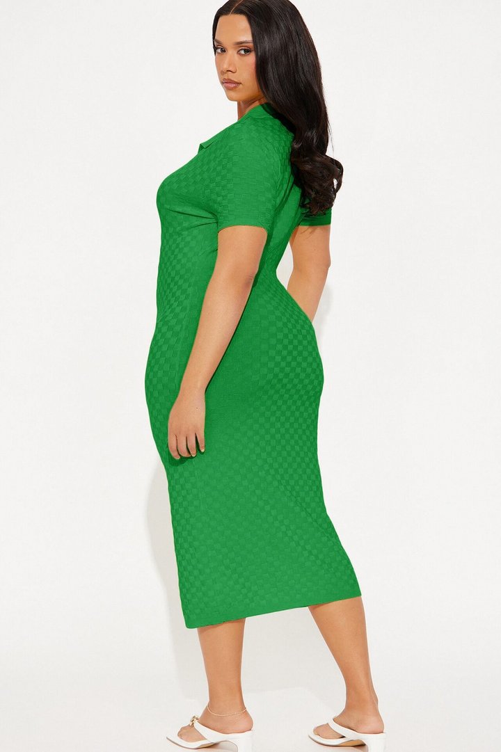 Match My Vibe Checkered Midi Dress - Kelly Green