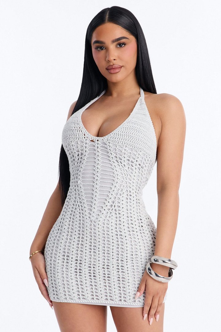 Beach Club Metallic Mini Dress - Silver