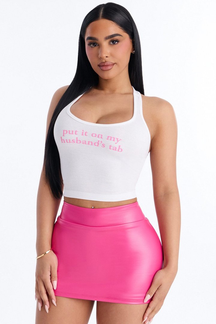 Put It On My Husband's Tab Halter Tank - White