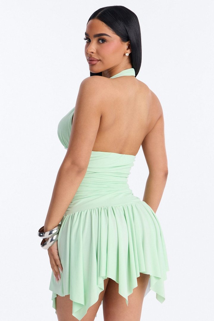 Elena Halter Ruched Mini Dress - Sage