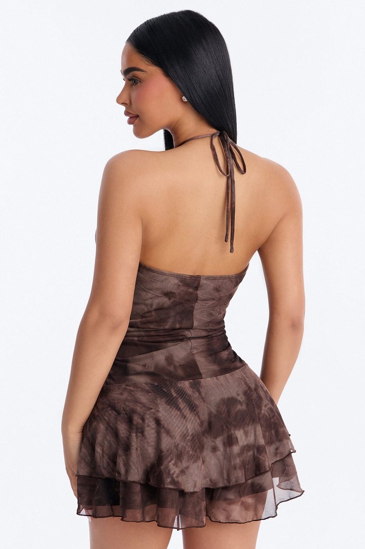 Helena Mesh Cut Out Micro Romper - Brown