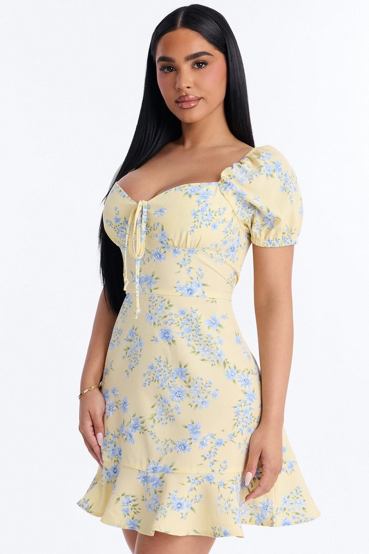 Monroe Floral Mini Dress - Butter Yellow