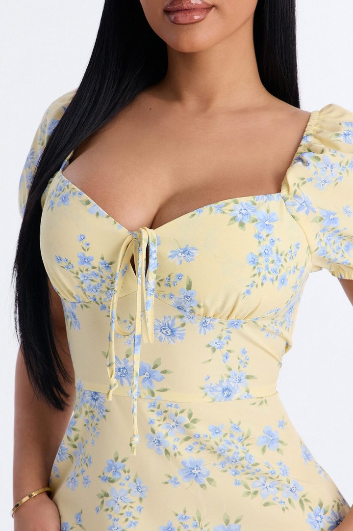 Monroe Floral Mini Dress - Butter Yellow