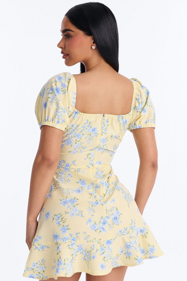 Monroe Floral Mini Dress - Butter Yellow
