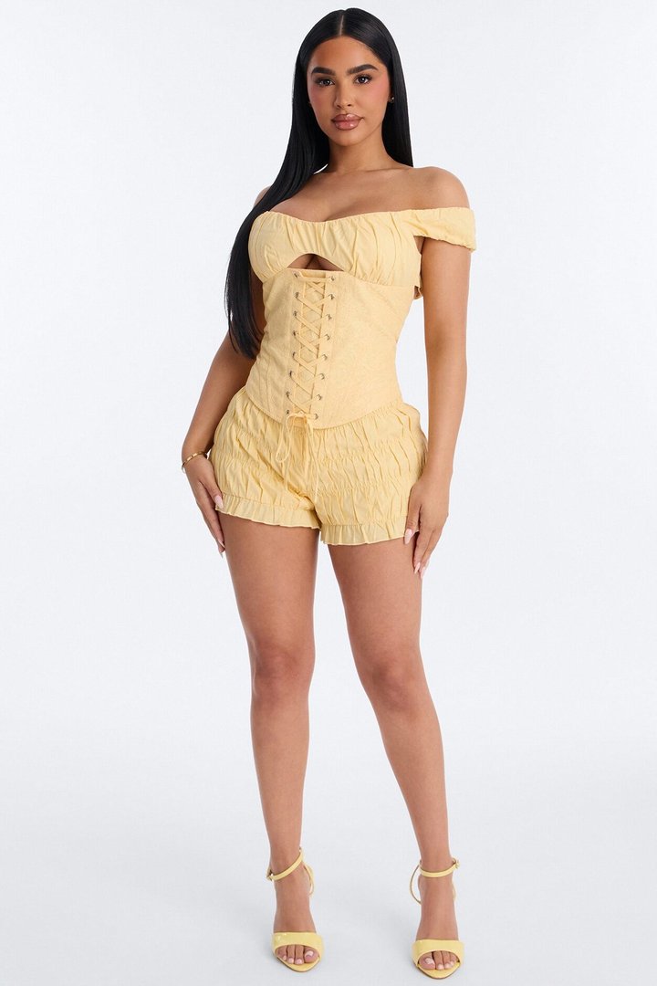 Gigi Poplin Corset And Micro Short Set - Yellow