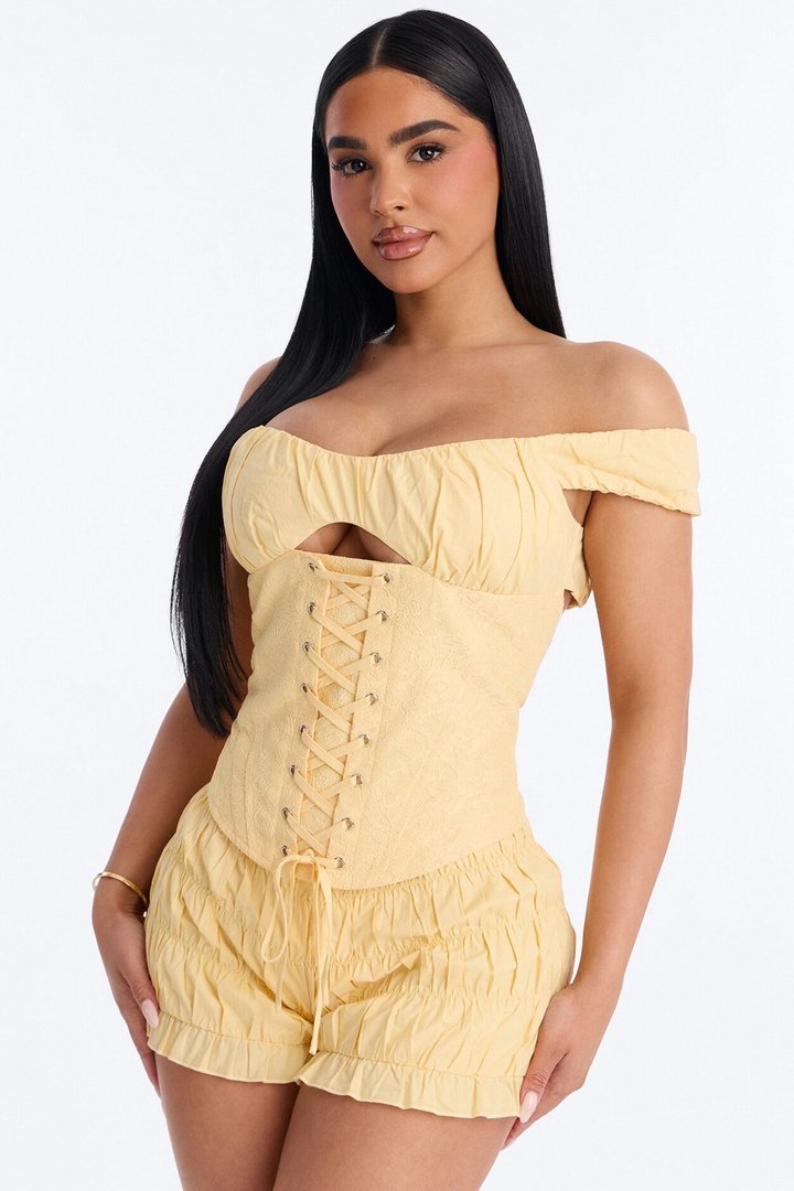 Gigi Poplin Corset And Micro Short Set - Yellow