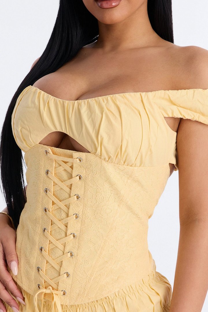 Gigi Poplin Corset And Micro Short Set - Yellow