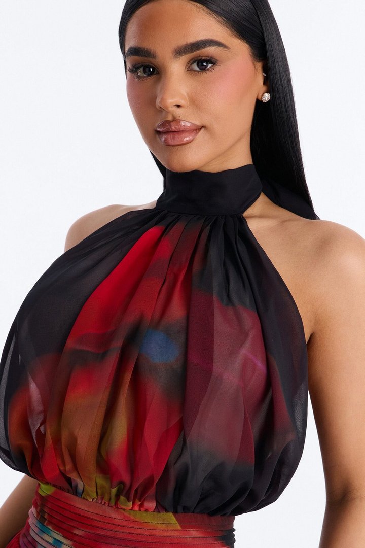 Sloan Backless Chiffon Mini Dress - Black/combo