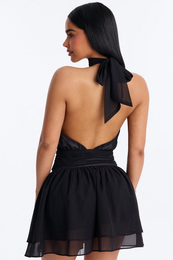 Sloan Backless Chiffon Mini Dress - Black/combo