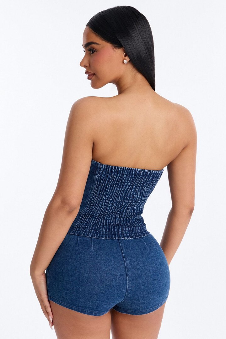 Violetta Denim Corset Micro Short Set - Blue Wash