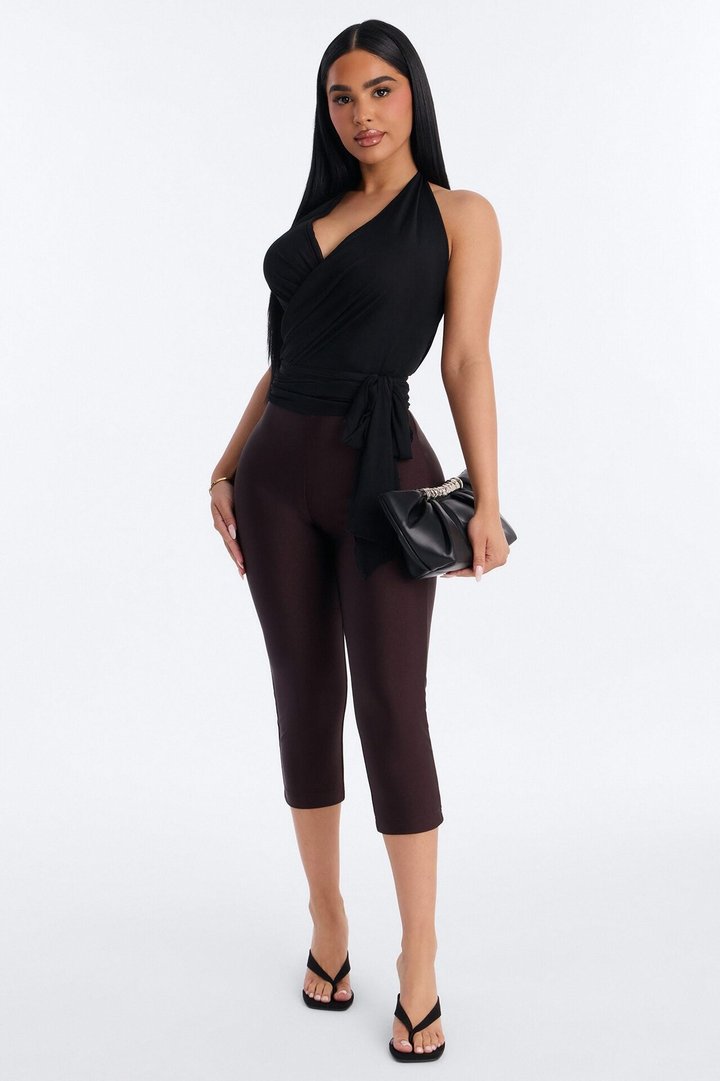 On Your Mind Mesh Draped Backless Halter Top - Black