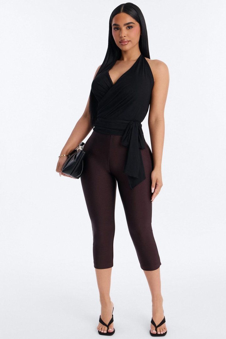 Tricot Low Rise Clean Waistband Capri Legging - Chocolate
