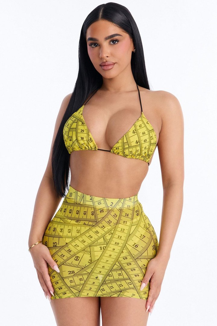 Inches Don’t Lie Mesh Mini Skirt Set - Yellow/combo