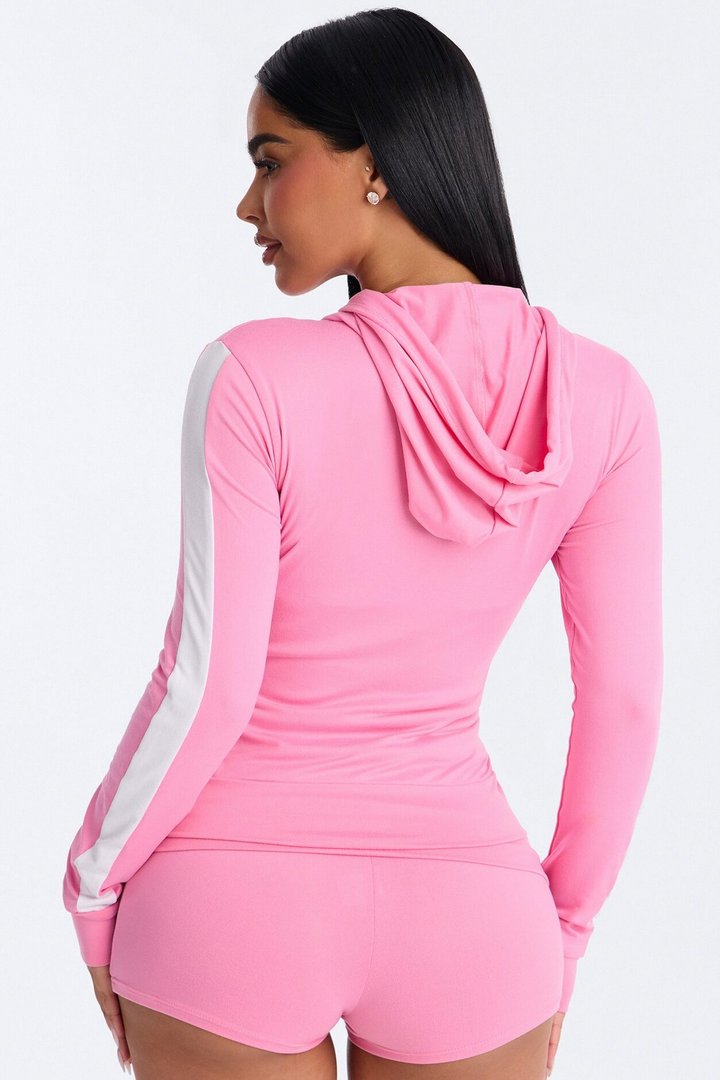 Tennis Courts Zip Up Hoody And Short Set - Bubblegum Pink