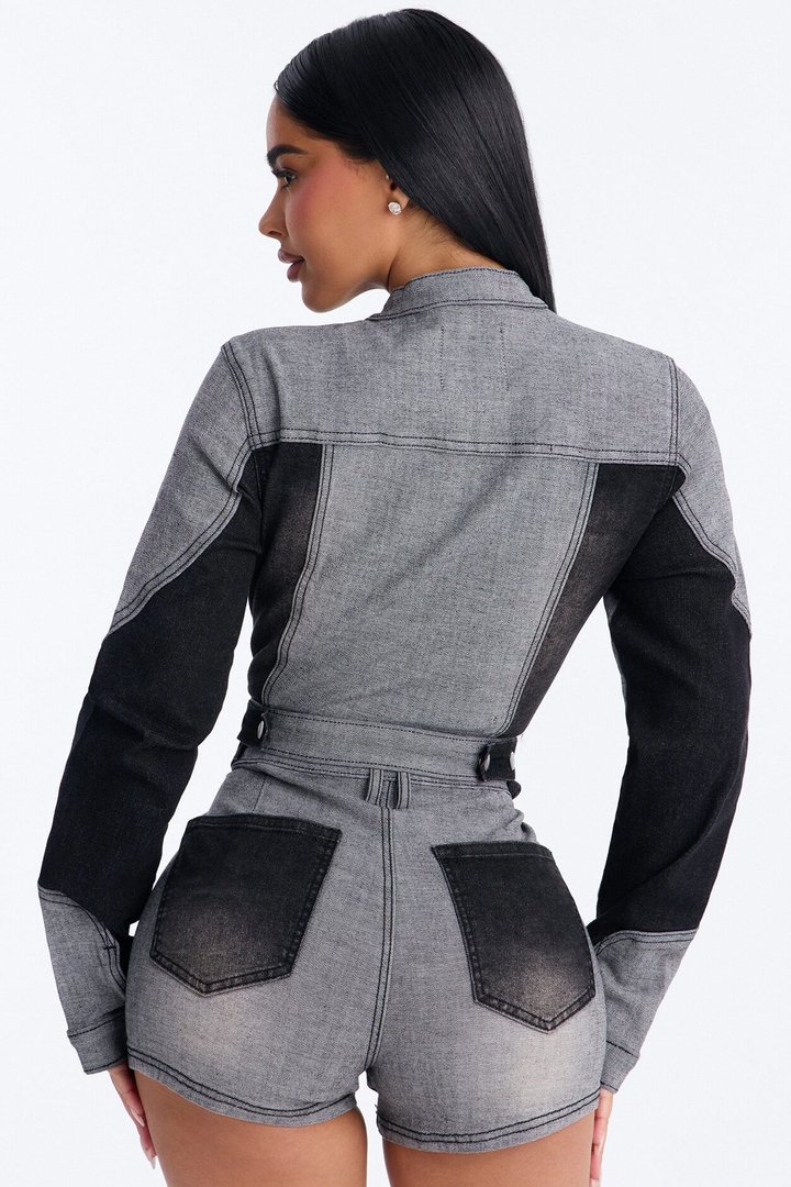 Montero Two Tone Denim Moto Jacket - Grey/Black