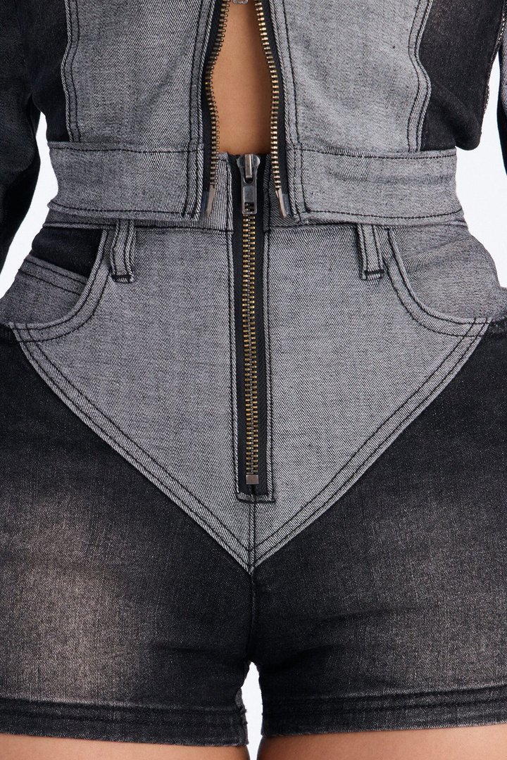 Montero Two Tone Denim Shorts - Grey/Black