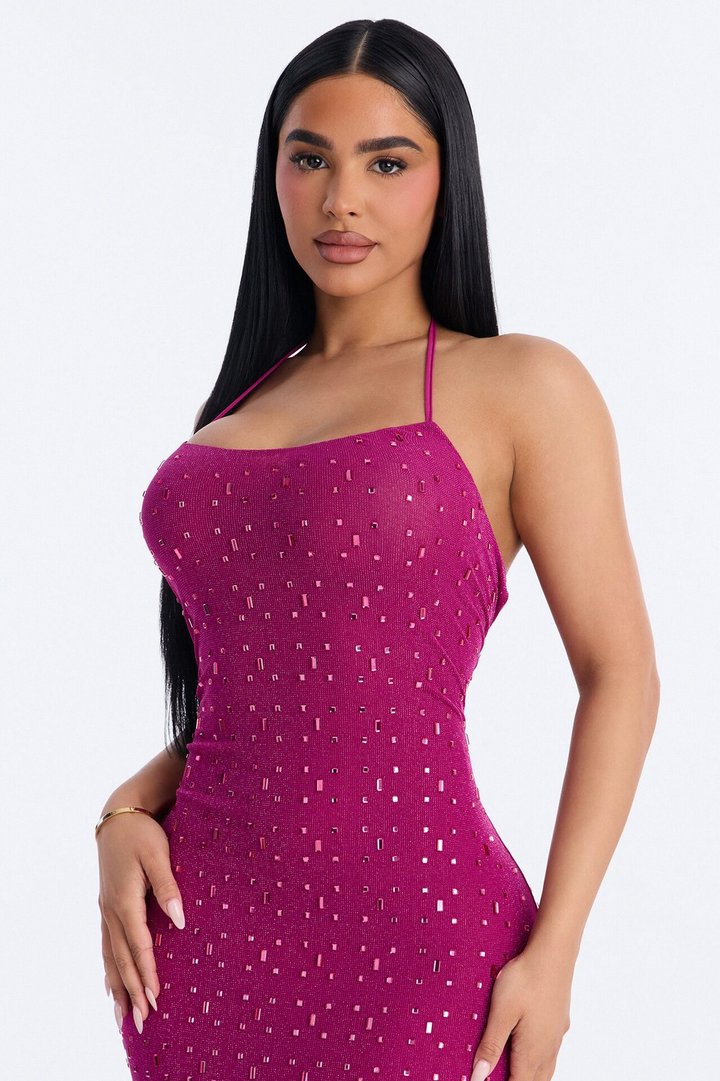 Dangerously Divine Rhinestone Maxi Dress - Magenta