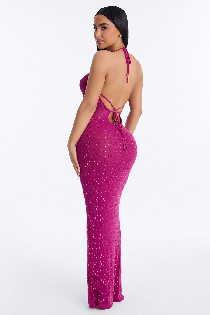 Dangerously Divine Rhinestone Maxi Dress - Magenta