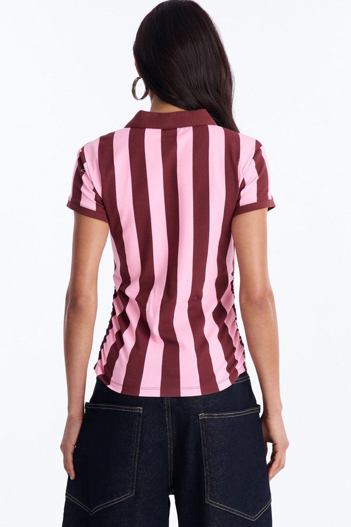 First Pick Striped Short Sleeve Top - Burgundy/combo