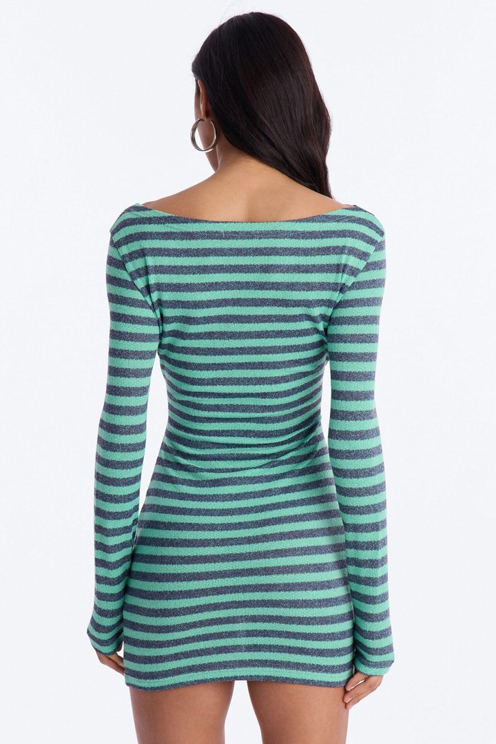Chelly Striped Sweater Micro Mini Dress - Mint/combo