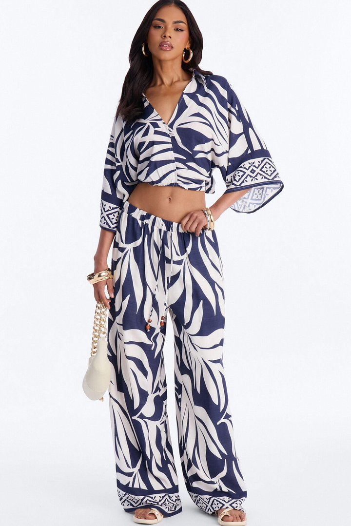 Marissa Linen Floral Pant Set - Navy/combo
