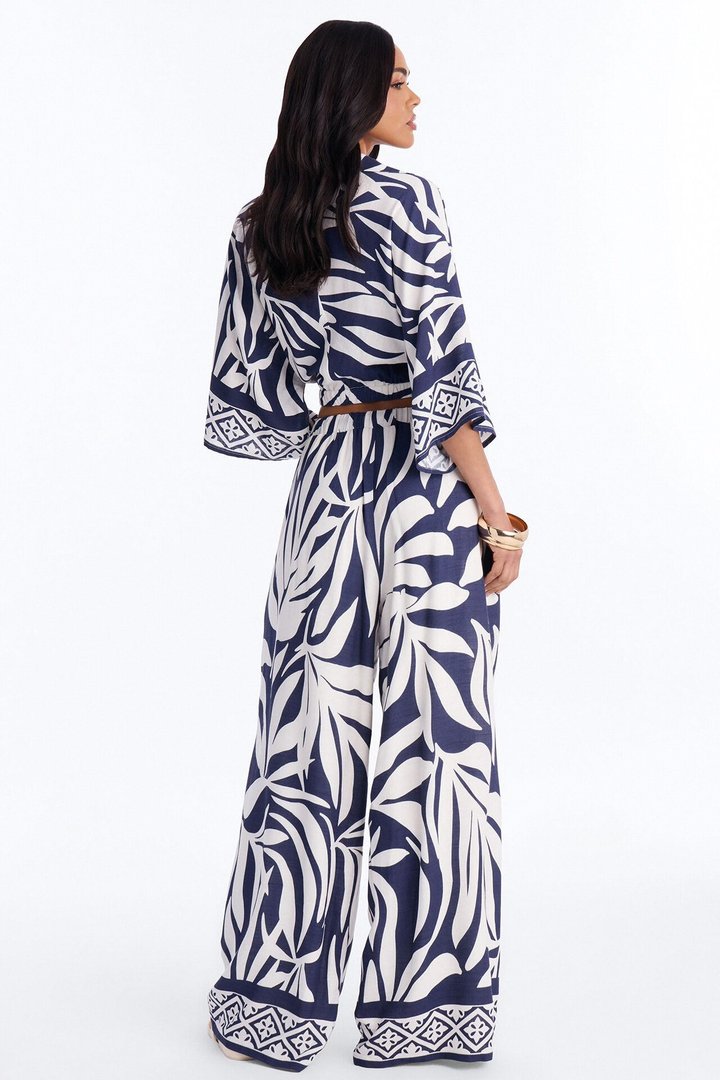 Marissa Linen Floral Pant Set - Navy/combo