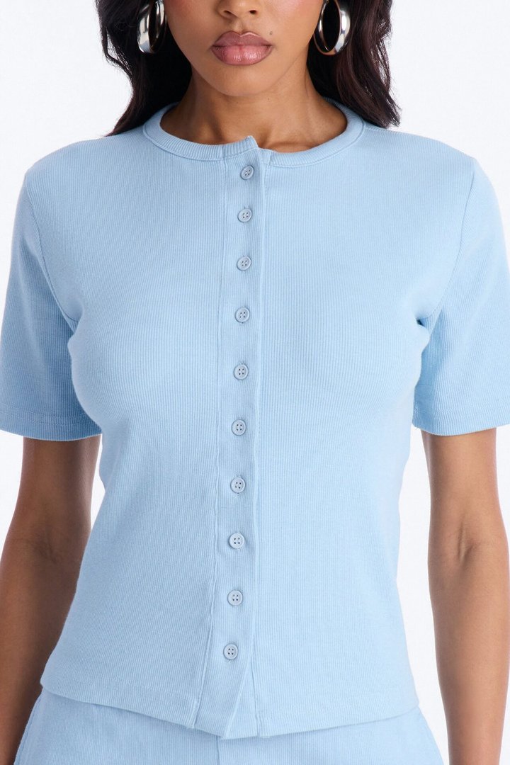 Hailey Ribbed Short Set - Light Blue