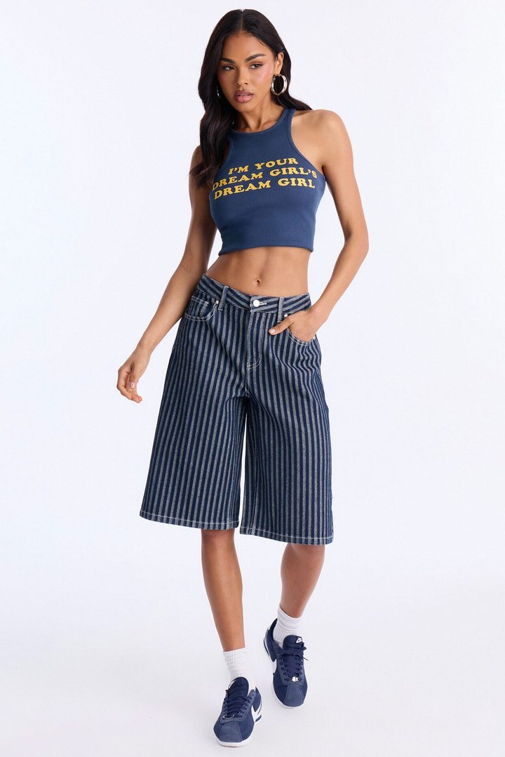 Grand Finish Striped Denim Jorts - Dark Wash
