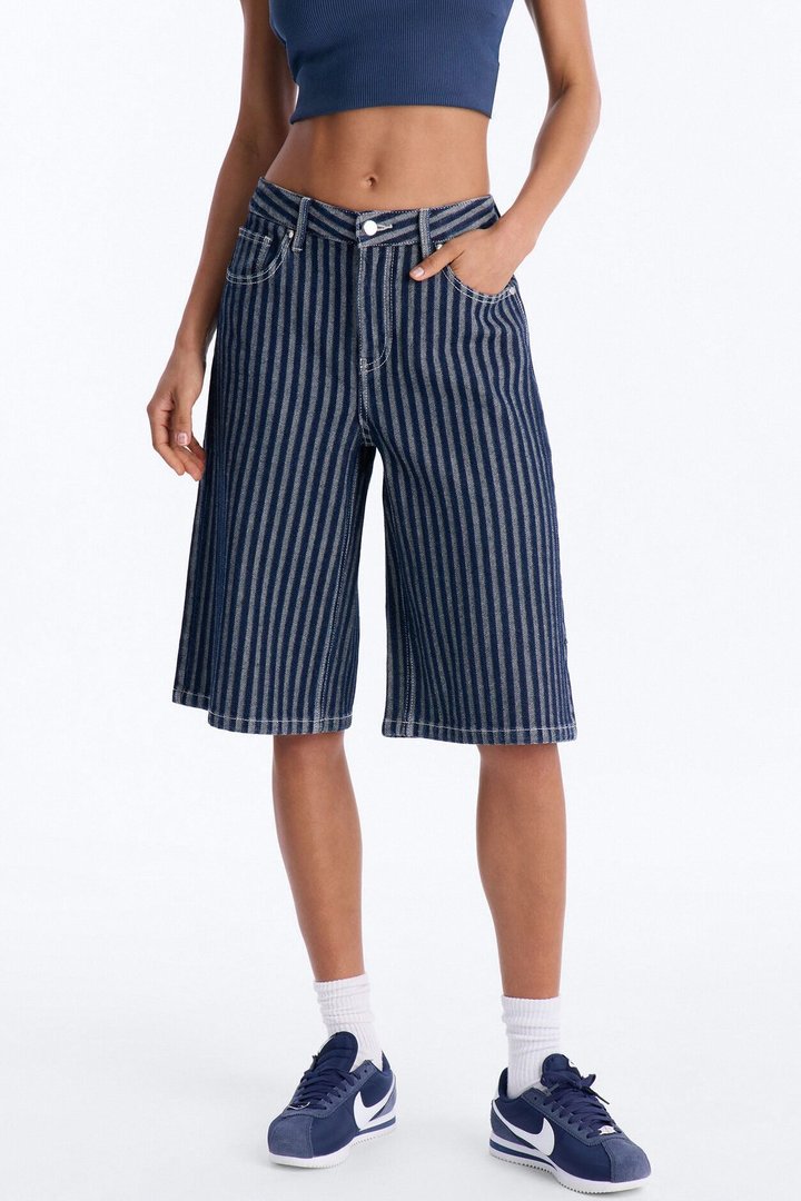 Grand Finish Striped Denim Jorts - Dark Wash