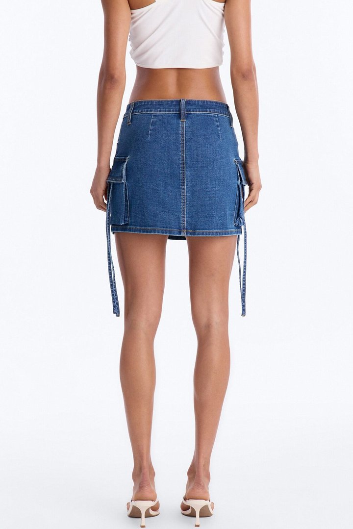 Dahlia Mid Rise Denim Cargo Mini Skirt - Dark Wash