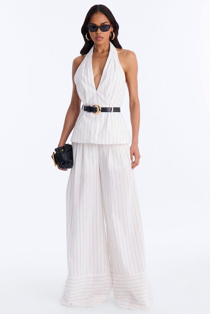 Signature Edit Linen Belted Pant Set - Ivory/combo