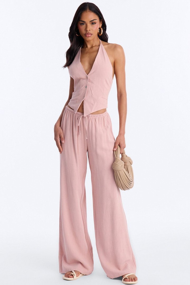 Girl Gone Wild Pinstripe Low Rise Wide Leg Pant 30″ - Blush