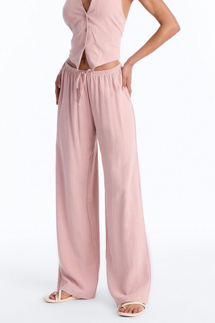 Girl Gone Wild Pinstripe Low Rise Wide Leg Pant 30″ - Blush