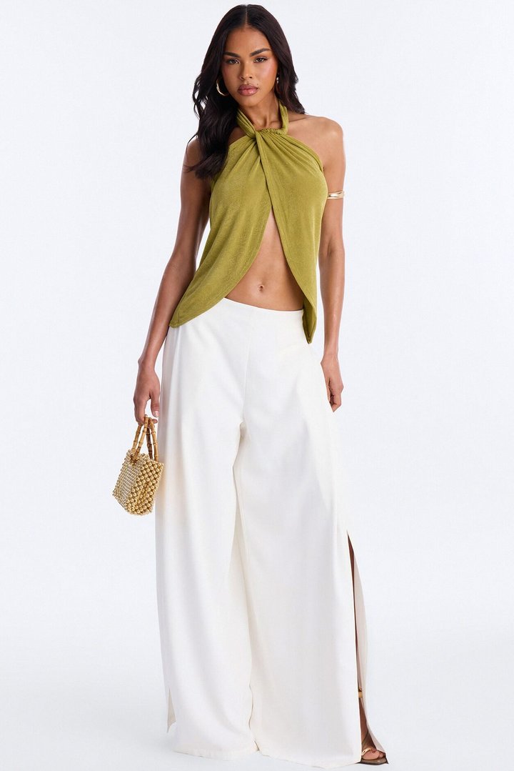 Your Desire Ruched Halter Flyaway Top - Green