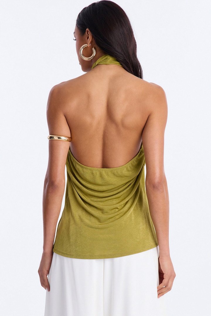 Your Desire Ruched Halter Flyaway Top - Green