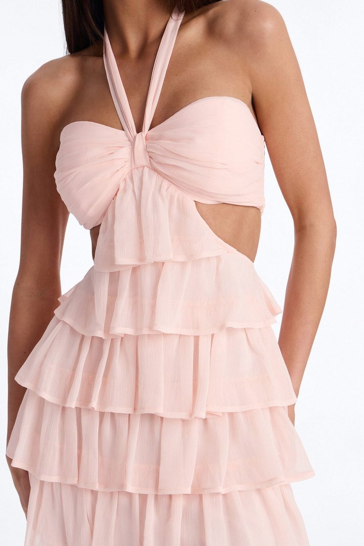 Taryn Ruffle Chiffon Mini Dress - Blush