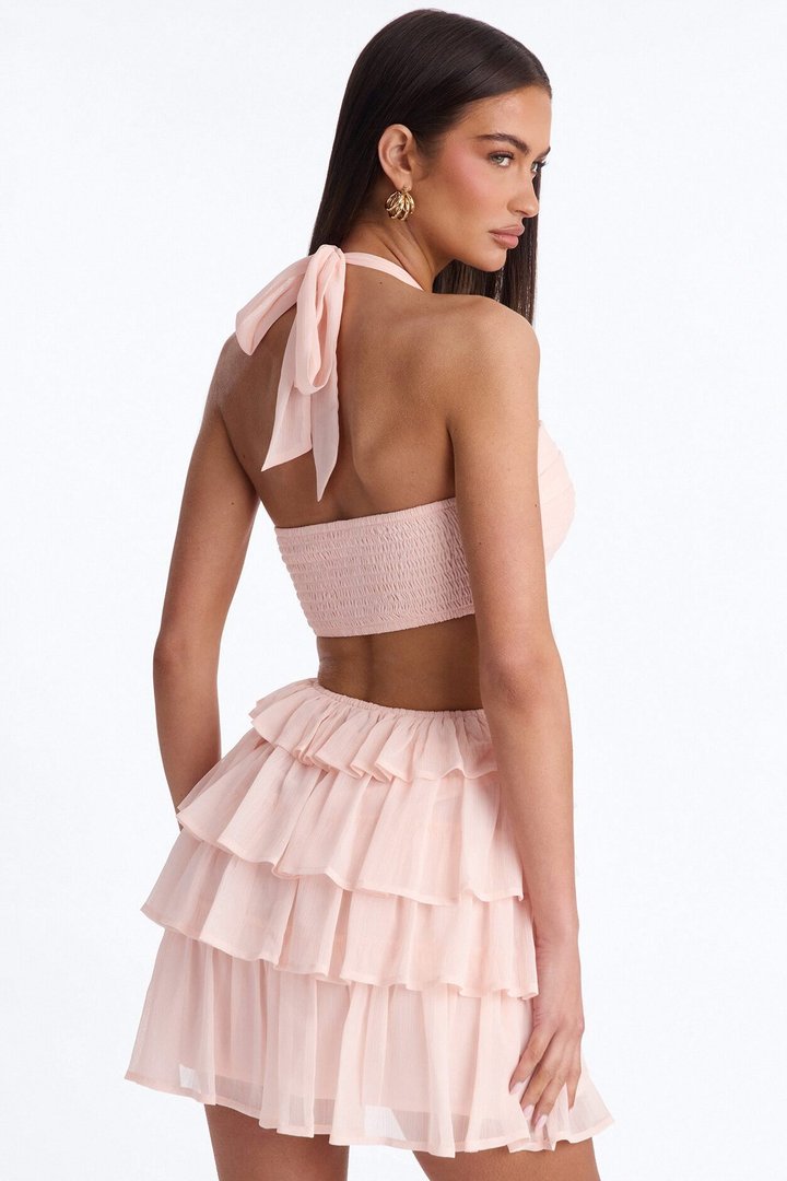 Taryn Ruffle Chiffon Mini Dress - Blush