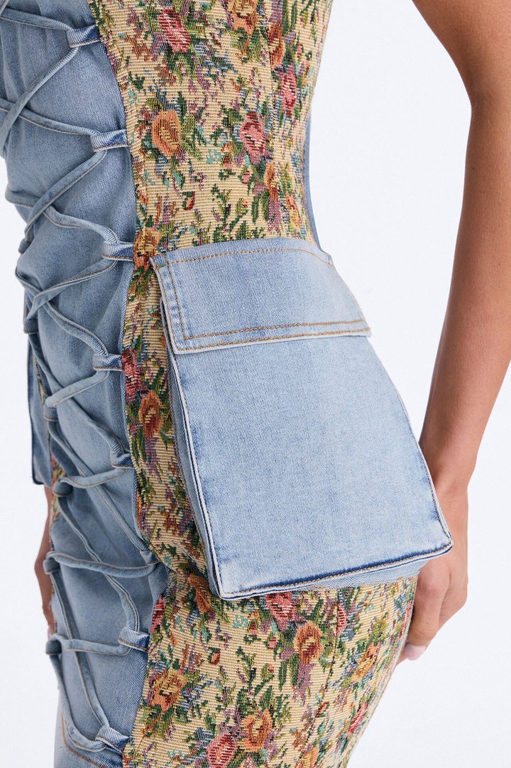Belle Floral Stretch Denim Mini Dress - Denim