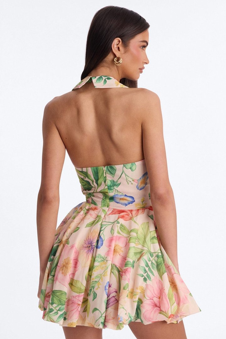 Emma Floral Halter Mini Dress - Pink/combo