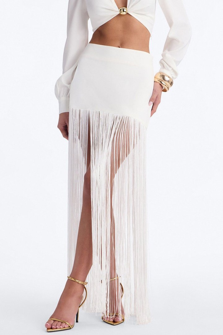 Kendell Fringe Trim Maxi Skirt - White