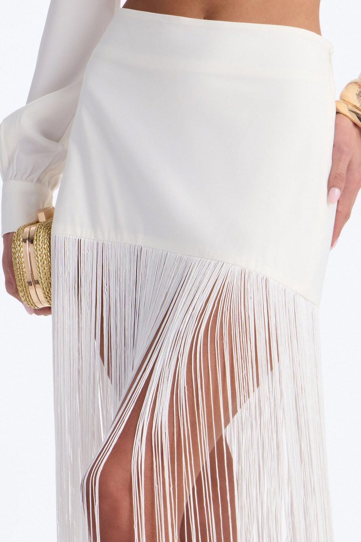 Kendell Fringe Trim Maxi Skirt - White