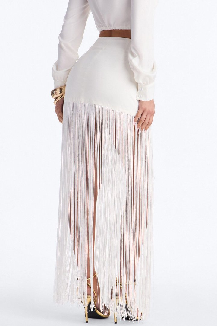 Kendell Fringe Trim Maxi Skirt - White