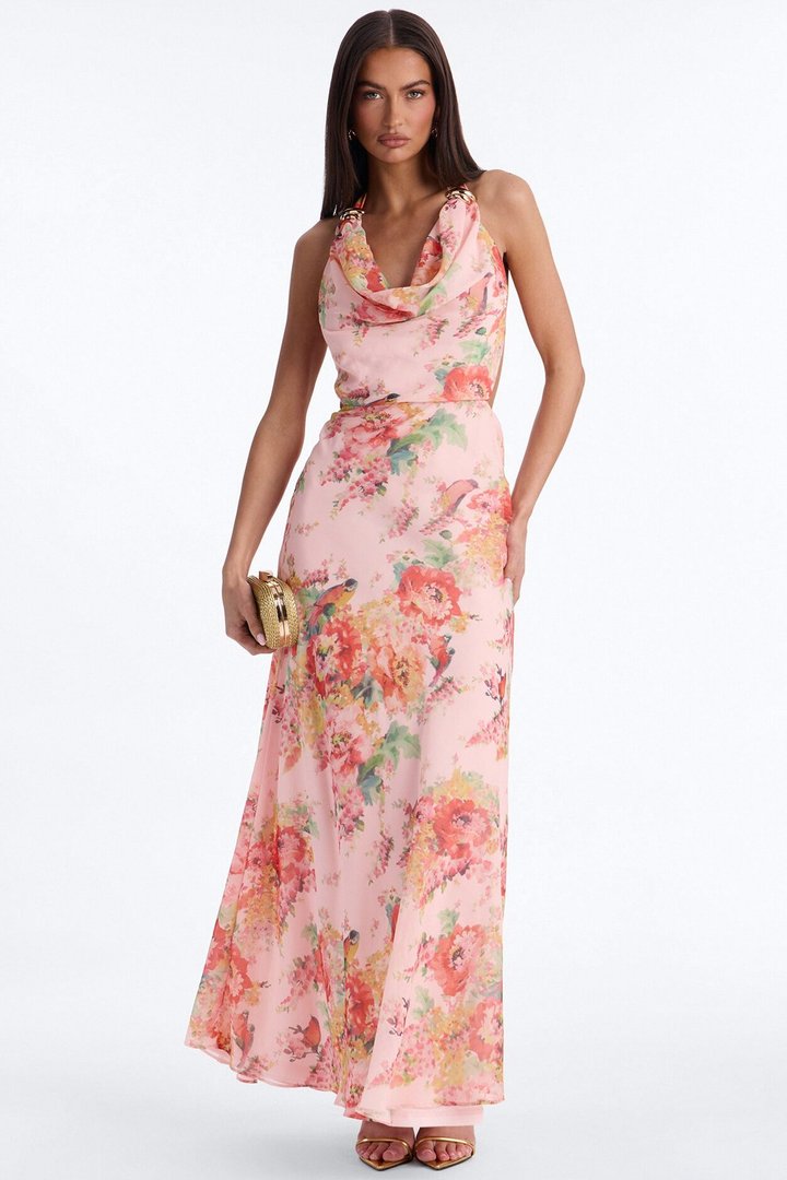 Diana Floral Chiffon Maxi Dress - Pink/combo